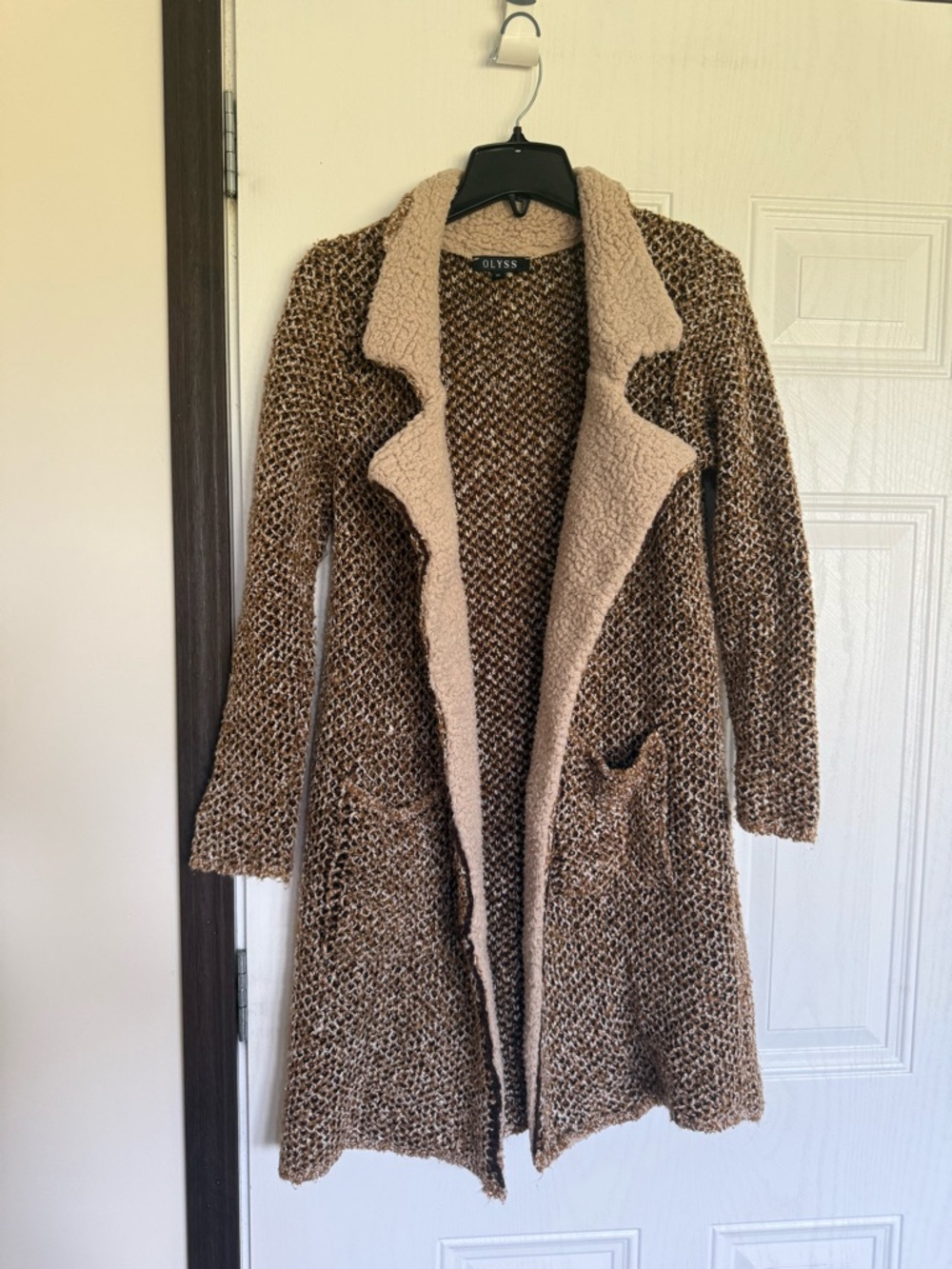 2 for $30 sale: Olyss brown chunk knit duster jacket cardigan with fleece collar
